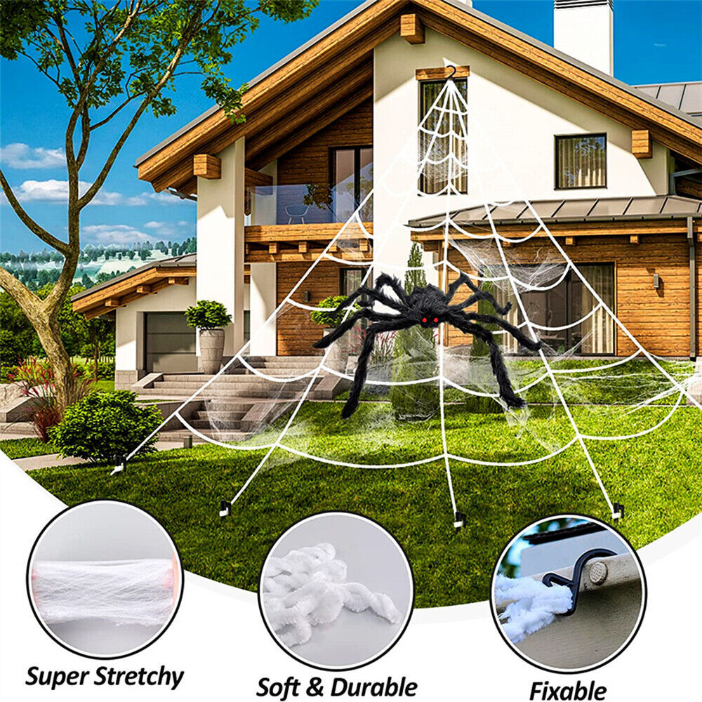 Giant Spider Web Halloween Decoration with spiders