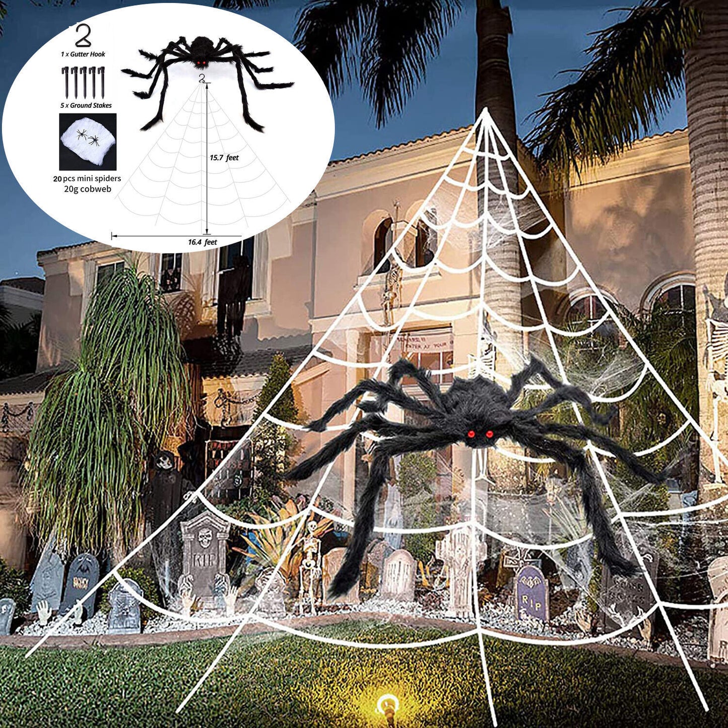 Giant Spider Web Halloween Decoration with spiders