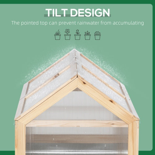 Raised Garden Bed With Polycarbonate Greenhouse, Wooden 48 X 24 X 32, Natural