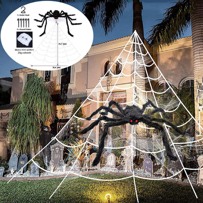 Giant Spider Web Halloween Decoration with spiders