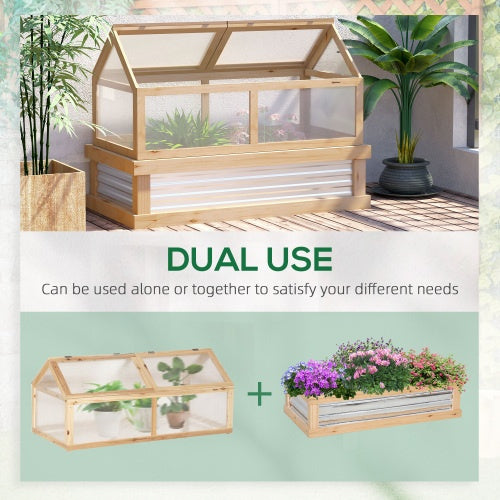Raised Garden Bed With Polycarbonate Greenhouse, Wooden 48 X 24 X 32, Natural