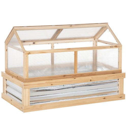 Raised Garden Bed With Polycarbonate Greenhouse, Wooden 48 X 24 X 32, Natural