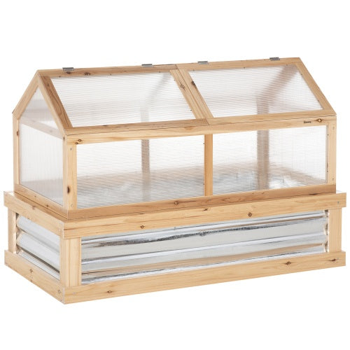 Raised Garden Bed With Polycarbonate Greenhouse, Wooden 48 X 24 X 32, Natural