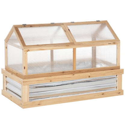 Raised Garden Bed With Polycarbonate Greenhouse, Wooden 48 X 24 X 32, Natural