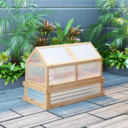 Raised Garden Bed With Polycarbonate Greenhouse, Wooden 48 X 24 X 32, Natural