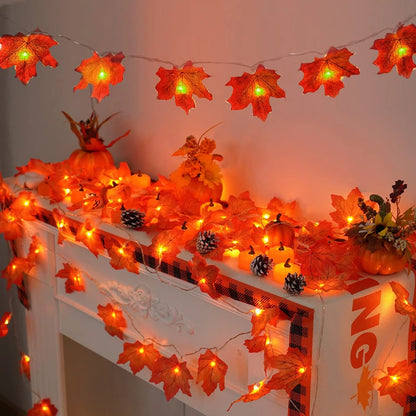 Thanksgiving Decorations Lighted Fall Garland Maple Leaves