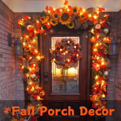 Thanksgiving Decorations Lighted Fall Garland Maple Leaves
