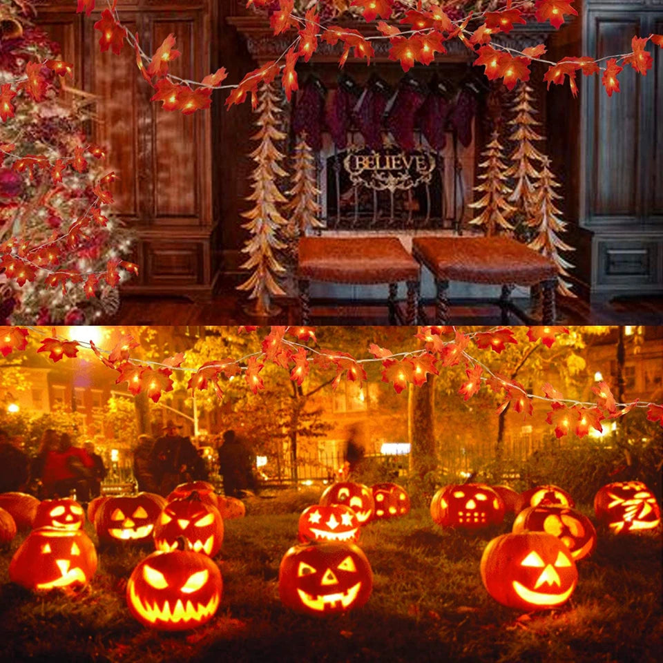 Thanksgiving Decorations Lighted Fall Garland Maple Leaves