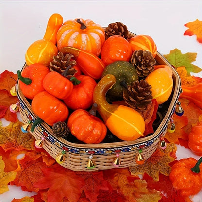 50Pcs Thanksgiving Artificial Pumpkins Set with Leaf Acorns Pine Cones