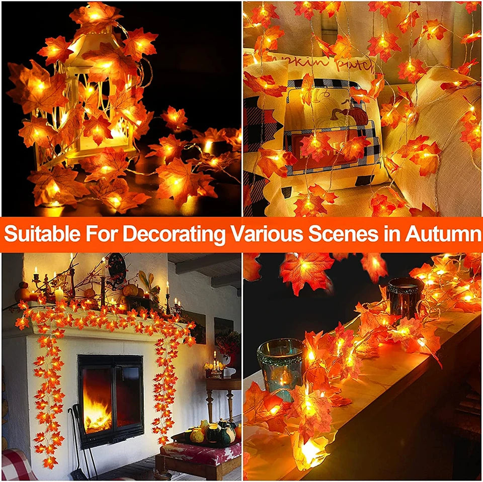 Thanksgiving Decorations Lighted Fall Garland Maple Leaves
