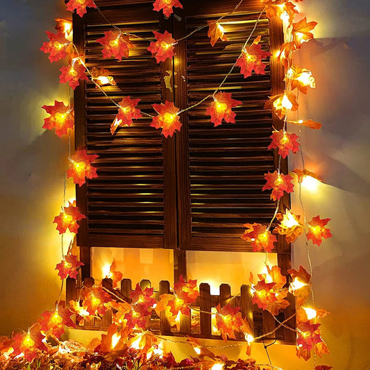 Thanksgiving Decorations Lighted Fall Garland Maple Leaves