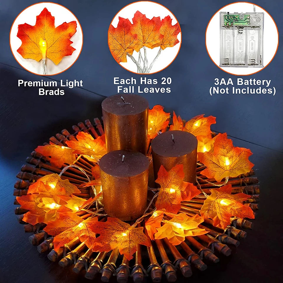 Thanksgiving Decorations Lighted Fall Garland Maple Leaves