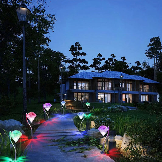 4Pcs Solar Garden Light Outdoor Diamond LED Light 7-Color Changing IP65 Waterproof