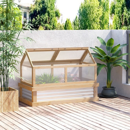 Raised Garden Bed With Polycarbonate Greenhouse, Wooden 48 X 24 X 32, Natural