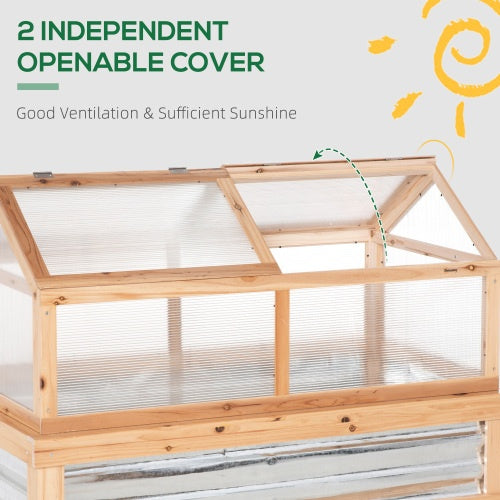 Raised Garden Bed With Polycarbonate Greenhouse, Wooden 48 X 24 X 32, Natural