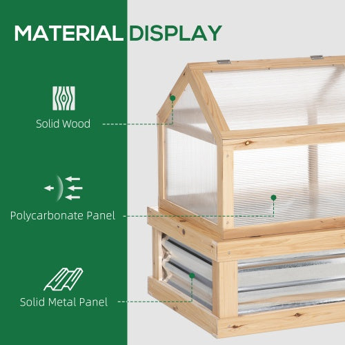 Raised Garden Bed With Polycarbonate Greenhouse, Wooden 48 X 24 X 32, Natural