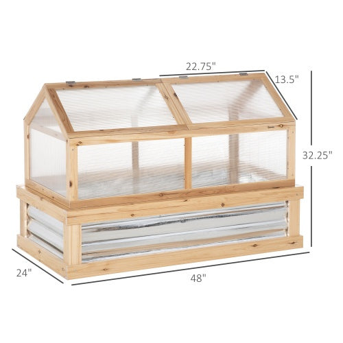 Raised Garden Bed With Polycarbonate Greenhouse, Wooden 48 X 24 X 32, Natural